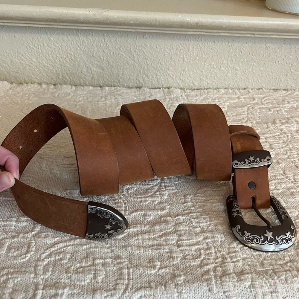 Duluth Trading Company Leather Belt Size 48 Western Stars Cowboy Workwear